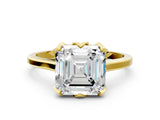 Yellow gold Asscher Cut Diamond Solitaire Ring with Flower Prong Setting and Classic Band_36