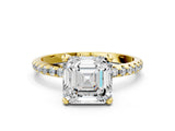 Yellow gold Asscher Cut Diamond Solitaire Ring with Four-Prong Setting and Pavé Band_3