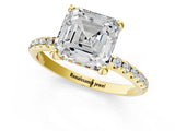 Yellow gold Asscher Cut Diamond Solitaire Ring with Four-Prong Setting and Pavé Band_4