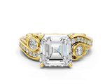 Yellow gold Asscher Cut Diamond Solitaire Ring with Milgrain Pavé Band and Four-Prong Setting_23