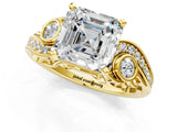 Yellow gold Asscher Cut Diamond Solitaire Ring with Milgrain Pavé Band and Four-Prong Setting_24