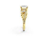 Yellow gold Asscher Cut Diamond Solitaire Ring with Milgrain Pavé Band and Four-Prong Setting_25