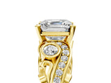 Yellow gold Asscher Cut Diamond Solitaire Ring with Milgrain Pavé Band and Four-Prong Setting_28