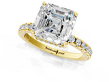 Yellow gold Asscher Cut Diamond Solitaire Ring with Pavé Band and Four-Prong Setting_1