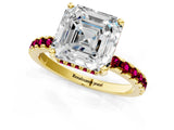 Yellow gold Asscher Cut Diamond Solitaire Ring with Pavé Band and Four-Prong Setting_1