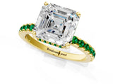 Yellow gold Asscher Cut Diamond Solitaire Ring with Pavé Band and Four-Prong Setting_1