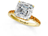Yellow gold Asscher Cut Diamond Solitaire Ring with Pavé Band and Four-Prong Setting_1