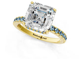 Yellow gold Asscher Cut Diamond Solitaire Ring with Pavé Band and Four-Prong Setting_1