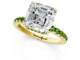 Yellow gold Asscher Cut Diamond Solitaire Ring with Pavé Band and Four-Prong Setting_1