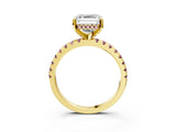 Yellow gold Asscher Cut Diamond Solitaire Ring with Pavé Band and Four-Prong Setting_3