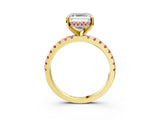 Yellow gold Asscher Cut Diamond Solitaire Ring with Pavé Band and Four-Prong Setting_3