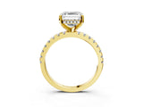 Yellow gold Asscher Cut Diamond Solitaire Ring with Pavé Band and Four-Prong Setting_3