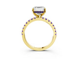 Yellow gold Asscher Cut Diamond Solitaire Ring with Pavé Band and Four-Prong Setting_3