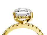 Yellow gold Asscher Cut Diamond Solitaire Ring with Pavé Band and Four-Prong Setting_4