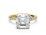Yellow gold Asscher Cut Diamond Solitaire Ring with Pavé Band and Hidden Halo_26