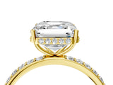 Yellow gold Asscher Cut Diamond Solitaire Ring with Pavé Band and Hidden Halo_30