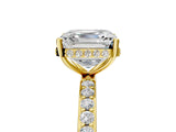 Yellow gold Asscher Cut Diamond Solitaire Ring with Pavé Band and Hidden Halo_31