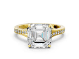 Yellow gold Asscher Cut Diamond Solitaire Ring with Pavé Band and Prong Setting_17