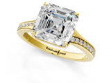Yellow gold Asscher Cut Diamond Solitaire Ring with Pavé Band and Prong Setting_18