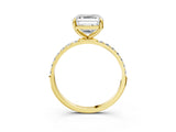 Yellow gold Asscher Cut Diamond Solitaire Ring with Pave Band and Four Prong Setting_64