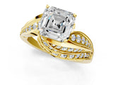 Yellow gold Asscher Cut Diamond Solitaire Ring with Prong Setting and Twisted Pavé Band_4