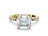 Yellow gold Asscher Cut Diamond Solitaire Ring with Round  Pavé Band and Four-Prong Setting_41