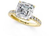 Yellow gold Asscher Cut Diamond Solitaire Ring with Round  Pavé Band and Four-Prong Setting_42