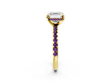 Yellow gold Asscher Cut Diamond Solitaire Ring with Round with Amethyst side stone Pavé Band and Four-Prong Setting_38