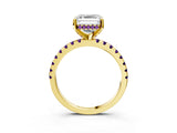 Yellow gold Asscher Cut Diamond Solitaire Ring with Round with Amethyst side stone Pavé Band and Four-Prong Setting_39