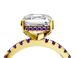 Yellow gold Asscher Cut Diamond Solitaire Ring with Round with Amethyst side stone Pavé Band and Four-Prong Setting_40