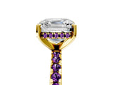 Yellow gold Asscher Cut Diamond Solitaire Ring with Round with Amethyst side stone Pavé Band and Four-Prong Setting_41