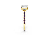 Yellow gold Asscher Cut Diamond Solitaire Ring with Round with Amethyst side stone Pavé Band and Prong Setting_14