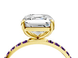 Yellow gold Asscher Cut Diamond Solitaire Ring with Round with Amethyst side stone Pavé Band and Prong Setting_16