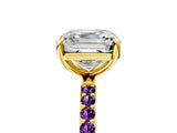 Yellow gold Asscher Cut Diamond Solitaire Ring with Round with Amethyst side stone Pavé Band and Prong Setting_17