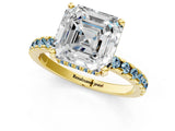 Yellow gold Asscher Cut Diamond Solitaire Ring with Round with Aquamarine side stone Pavé Band and Four-Prong Setting_37