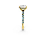 Yellow gold Asscher Cut Diamond Solitaire Ring with Round with Aquamarine side stone Pavé Band and Four-Prong Setting_38
