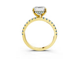 Yellow gold Asscher Cut Diamond Solitaire Ring with Round with Aquamarine side stone Pavé Band and Four-Prong Setting_39