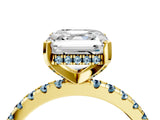 Yellow gold Asscher Cut Diamond Solitaire Ring with Round with Aquamarine side stone Pavé Band and Four-Prong Setting_40