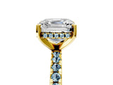 Yellow gold Asscher Cut Diamond Solitaire Ring with Round with Aquamarine side stone Pavé Band and Four-Prong Setting_41