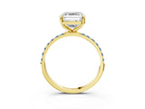 Yellow gold Asscher Cut Diamond Solitaire Ring with Round with Aquamarine side stone Pavé Band and Prong Setting_27