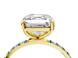 Yellow gold Asscher Cut Diamond Solitaire Ring with Round with Aquamarine side stone Pavé Band and Prong Setting_28