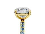 Yellow gold Asscher Cut Diamond Solitaire Ring with Round with Aquamarine side stone Pavé Band and Prong Setting_29
