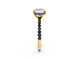 Yellow gold Asscher Cut Diamond Solitaire Ring with Round with Blue Sapphire side stone Pavé Band and Four-Prong Setting_38