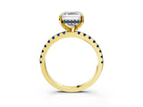 Yellow gold Asscher Cut Diamond Solitaire Ring with Round with Blue Sapphire side stone Pavé Band and Four-Prong Setting_39