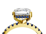 Yellow gold Asscher Cut Diamond Solitaire Ring with Round with Blue Sapphire side stone Pavé Band and Four-Prong Setting_40