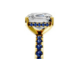 Yellow gold Asscher Cut Diamond Solitaire Ring with Round with Blue Sapphire side stone Pavé Band and Four-Prong Setting_41