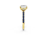 Yellow gold Asscher Cut Diamond Solitaire Ring with Round with Blue Sapphire side stone Pavé Band and Prong Setting_14