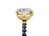 Yellow gold Asscher Cut Diamond Solitaire Ring with Round with Blue Sapphire side stone Pavé Band and Prong Setting_17