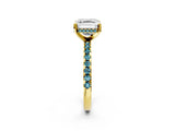 Yellow gold Asscher Cut Diamond Solitaire Ring with Round with Blue Topaz side stone Pavé Band and Four-Prong Setting_38
