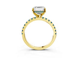 Yellow gold Asscher Cut Diamond Solitaire Ring with Round with Blue Topaz side stone Pavé Band and Four-Prong Setting_39